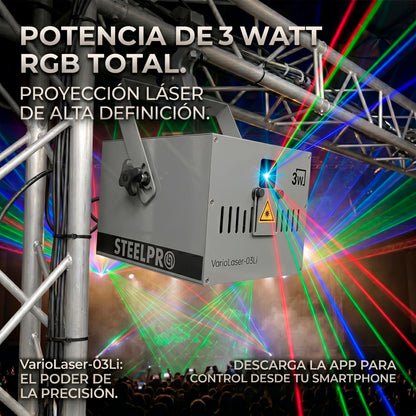 Láser Profesional Steelpro VARIOLASER-03Li Rgb 3w Control Por App Dmx 16ch