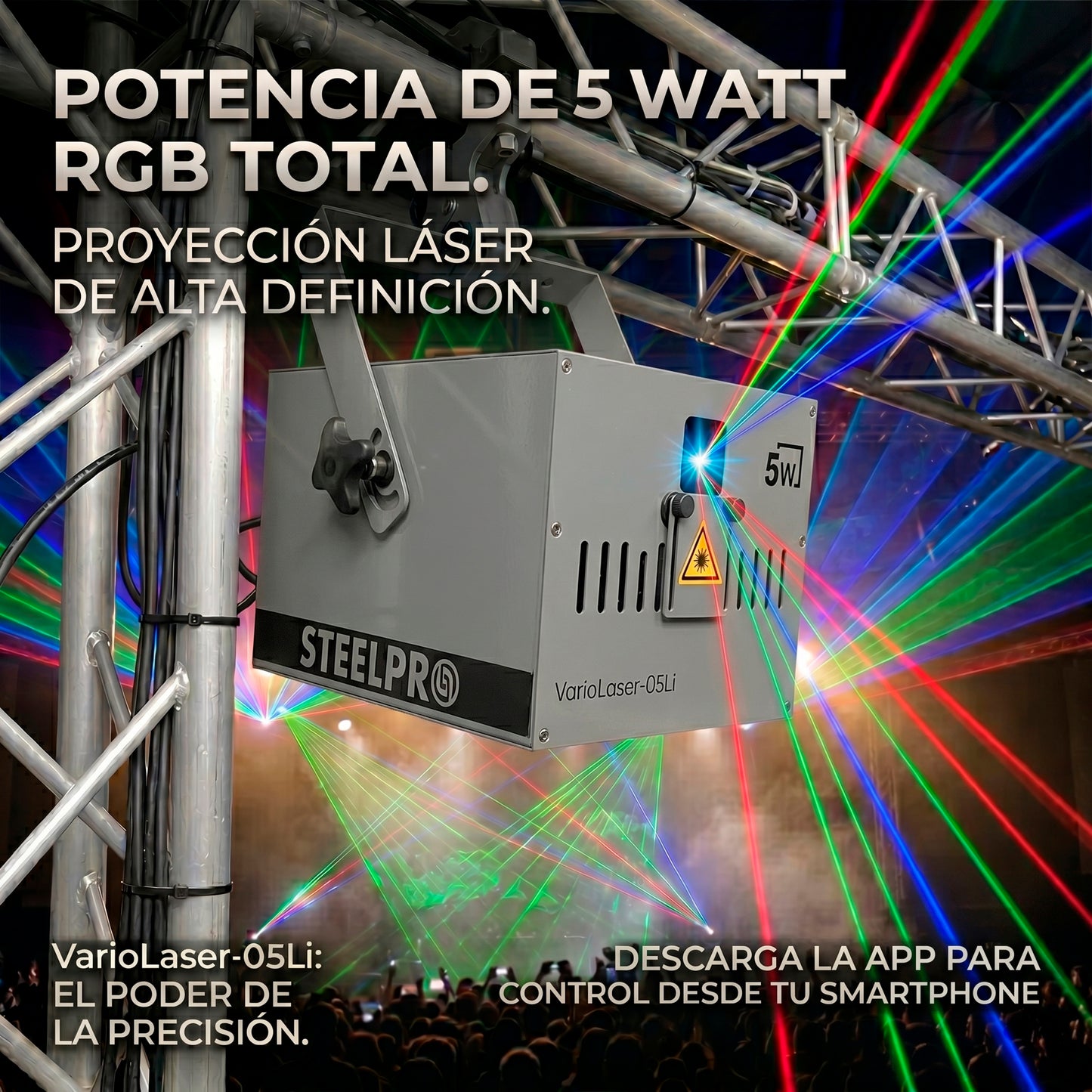 Láser Profesional Steelpro VARIOLASER-05Li Rgb 5w Control Por App Dmx 16ch