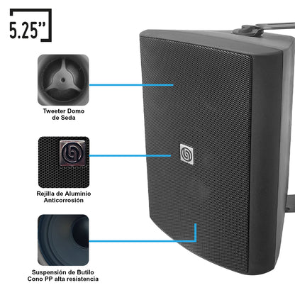 Par de Bafles de Pared Steelpro W52.50K2-B 5.25” 50W RMS con Tweeter Domo de Seda Hi-Fi