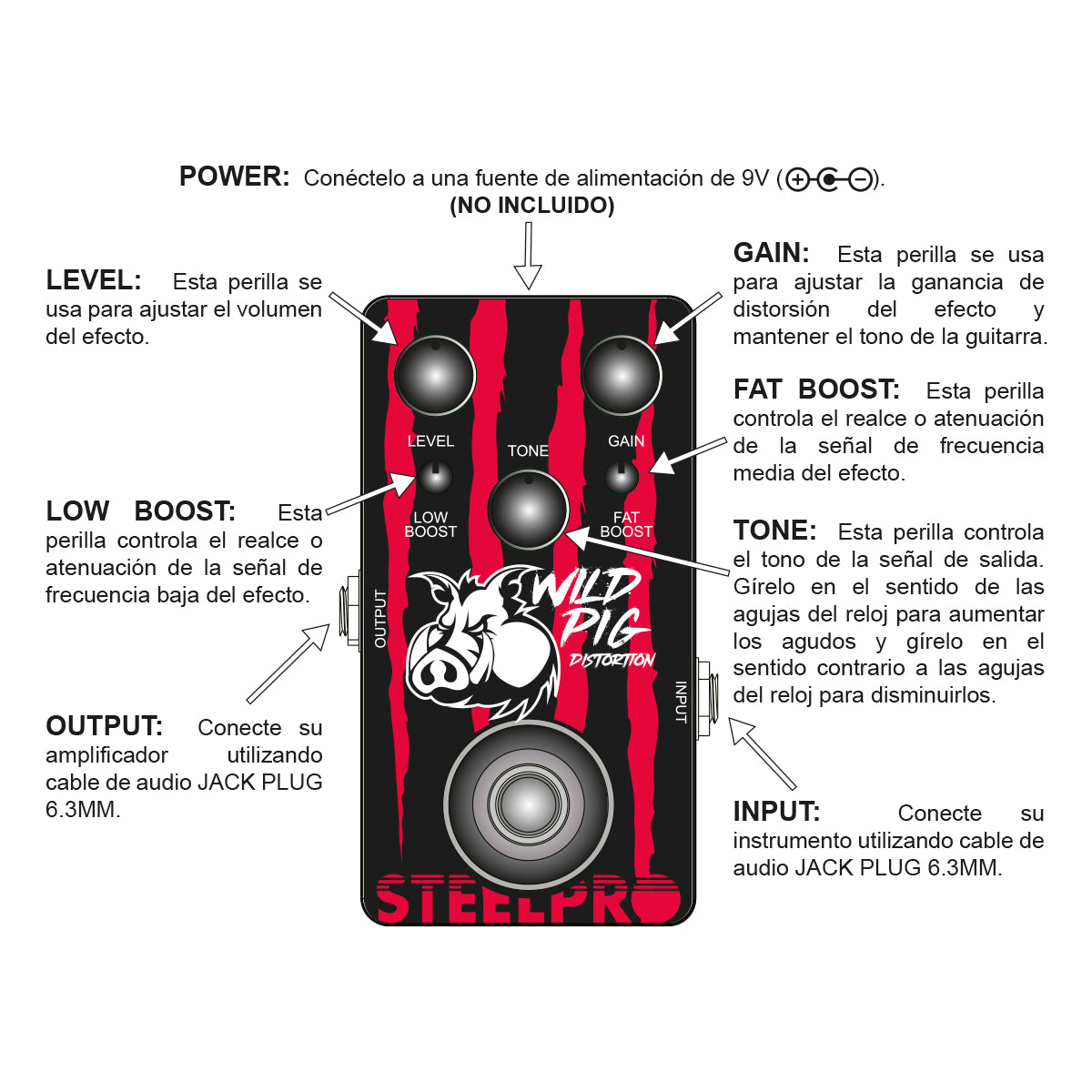 Pedal Para Guitarra Steelpro Wild Pig Distortion 9v