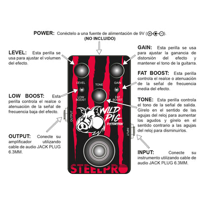 Pedal Para Guitarra Steelpro Wild Pig Distortion 9v