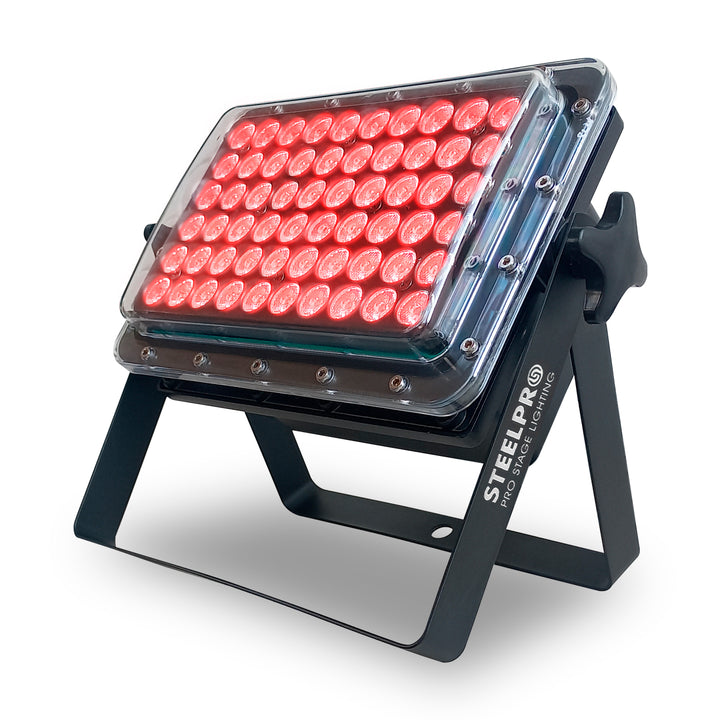 Reflector LED Exterior Steelpro WP-603PAR IP65: 60 LEDs x 3W RGB Full Color, 180W de Potencia, Control DMX de 7 Canales, Modos Automático y Audio rítmico, Carcasa de Uso Rudo para Intemperie, 4kg