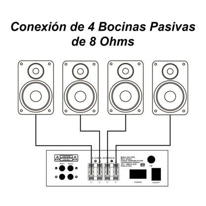AB4125-WS65MK4 Kit Amplificador 4x125W Bluetooth + 4 Bocinas Plafón 6.5" Audio Ambiental con Tweeter Titanio Steelpro