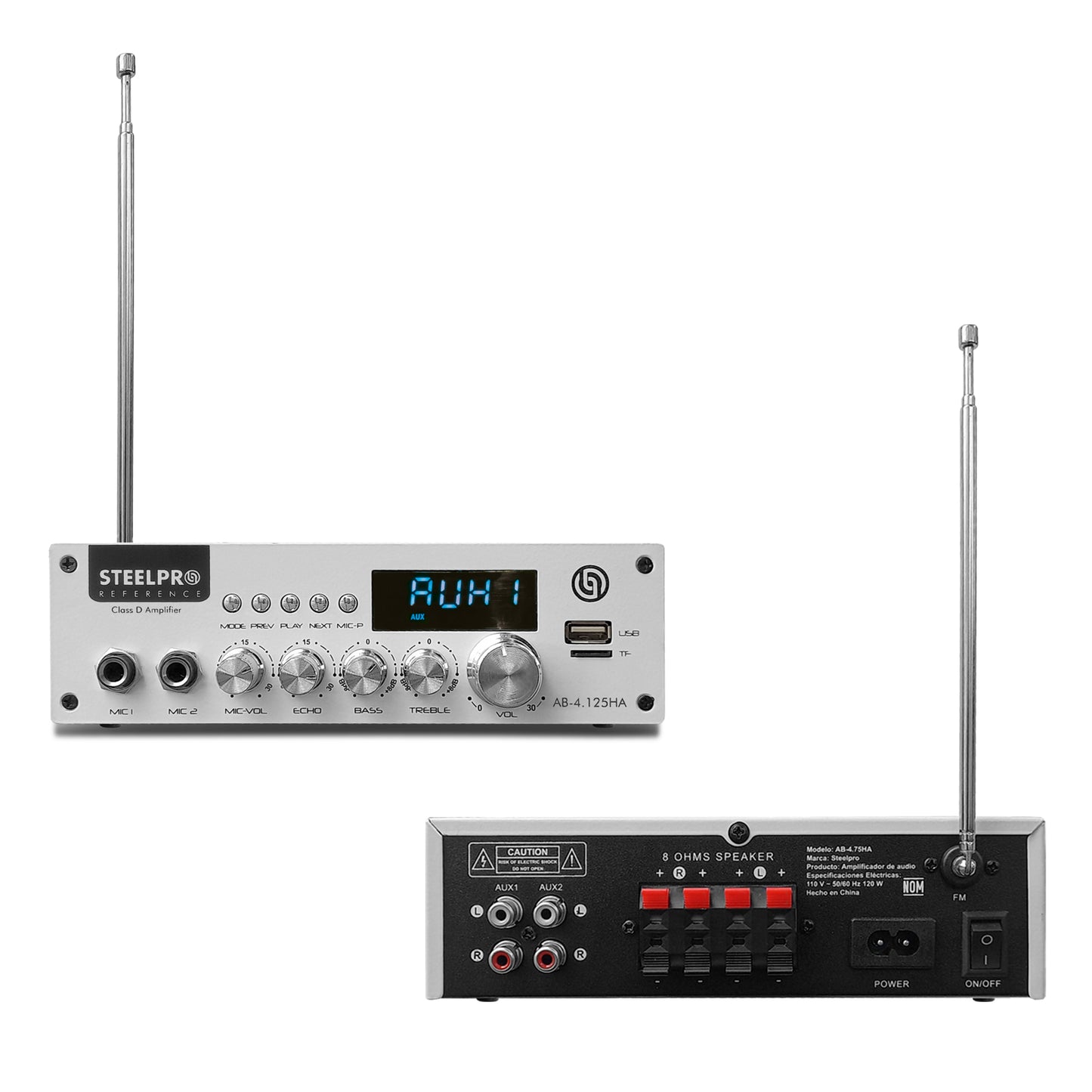 AB4125-WS65MK4 Kit Amplificador 4x125W Bluetooth + 4 Bocinas Plafón 6.5" Audio Ambiental con Tweeter Titanio Steelpro