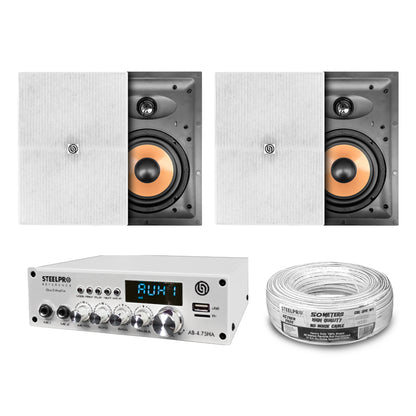 Kit Amplificador Bt 300w 4 Bocinas Ambiental 6.5 By Steelpro Blanco 300 W