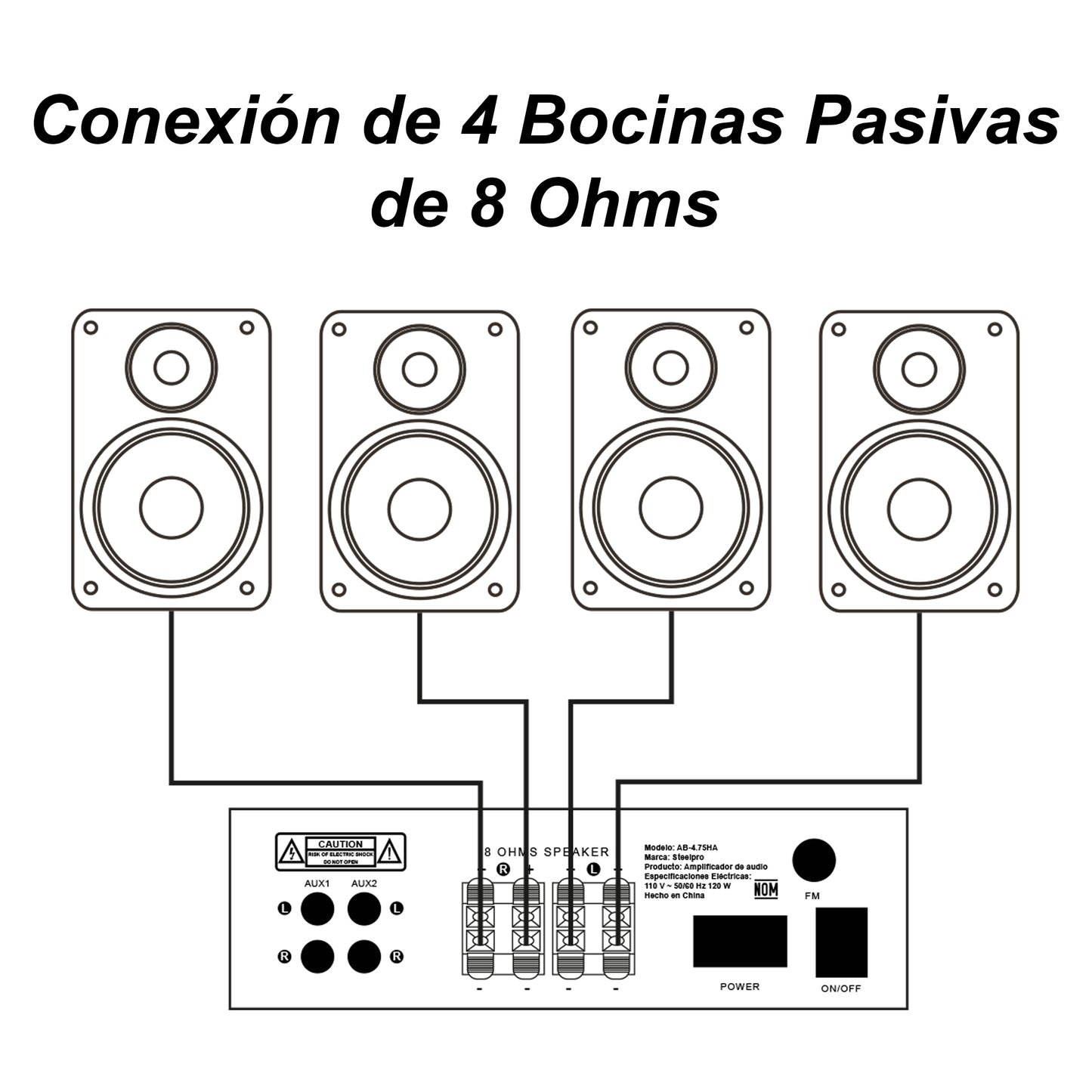 Kit Amplificador Bt 300w 4 Bocinas Ambiental 6.5 By Steelpro Blanco 300 W