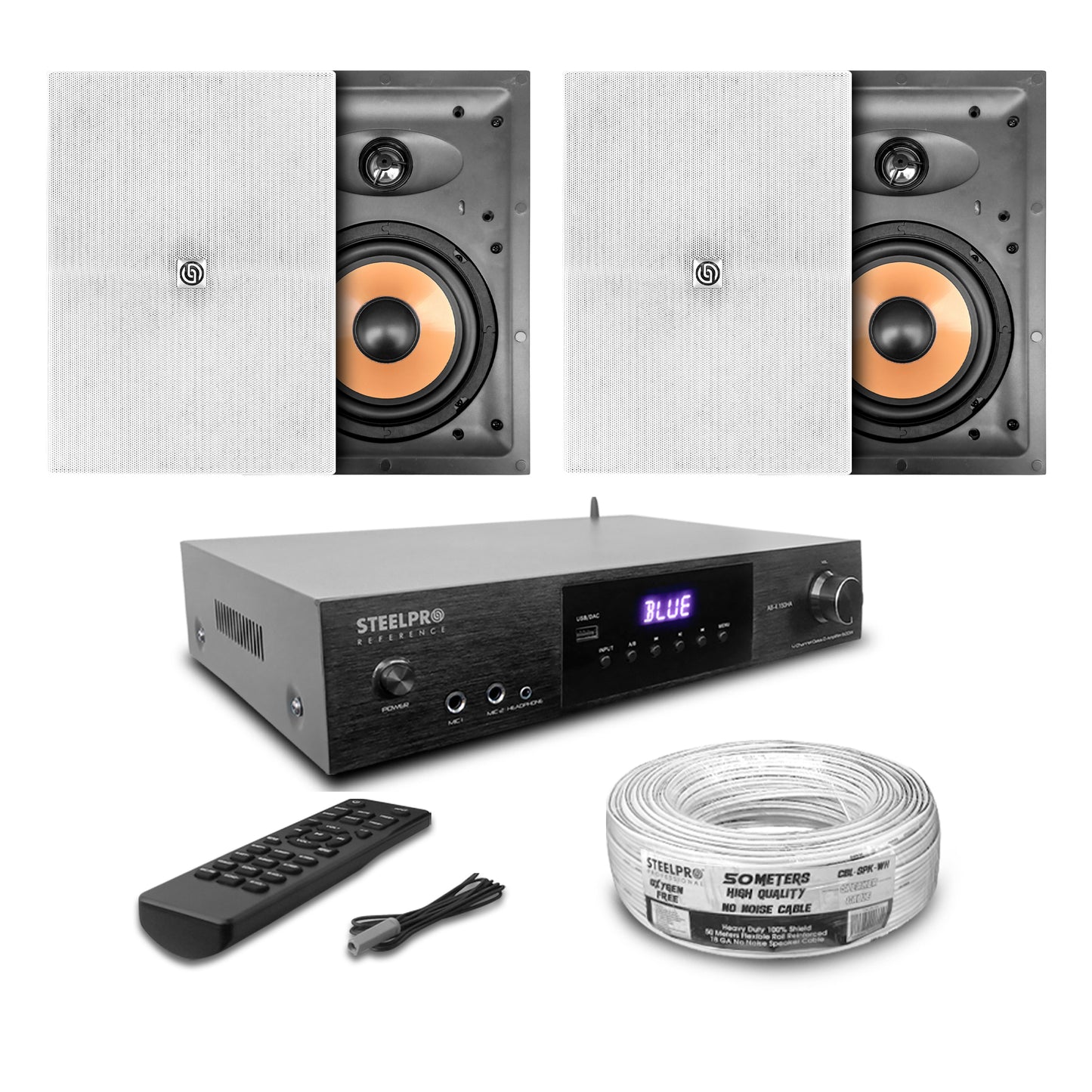 Kit Amplificador Bt 600w 4 Bocinas Ambiental 6.5 By Steelpro Blanco 600 W