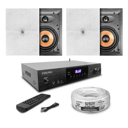 Kit Amplificador Bt 600w 4 Bocinas Ambiental 6.5 By Steelpro Blanco 600 W
