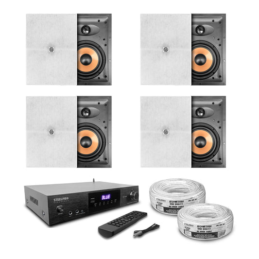 Kit Amplificador Bt 600w 8 Bocinas Ambiental 6.5 By Steelpro Blanco 600 W