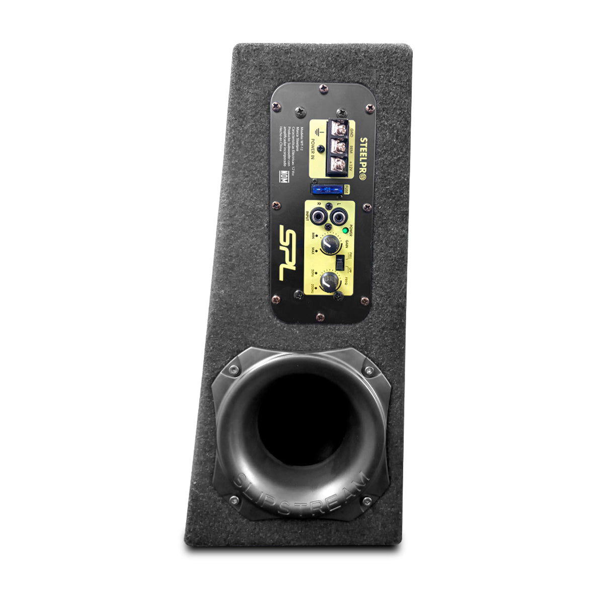 Cajón Subwoofer Amplificado 12puLG Spl Alta Presión Steelpro Color Negro