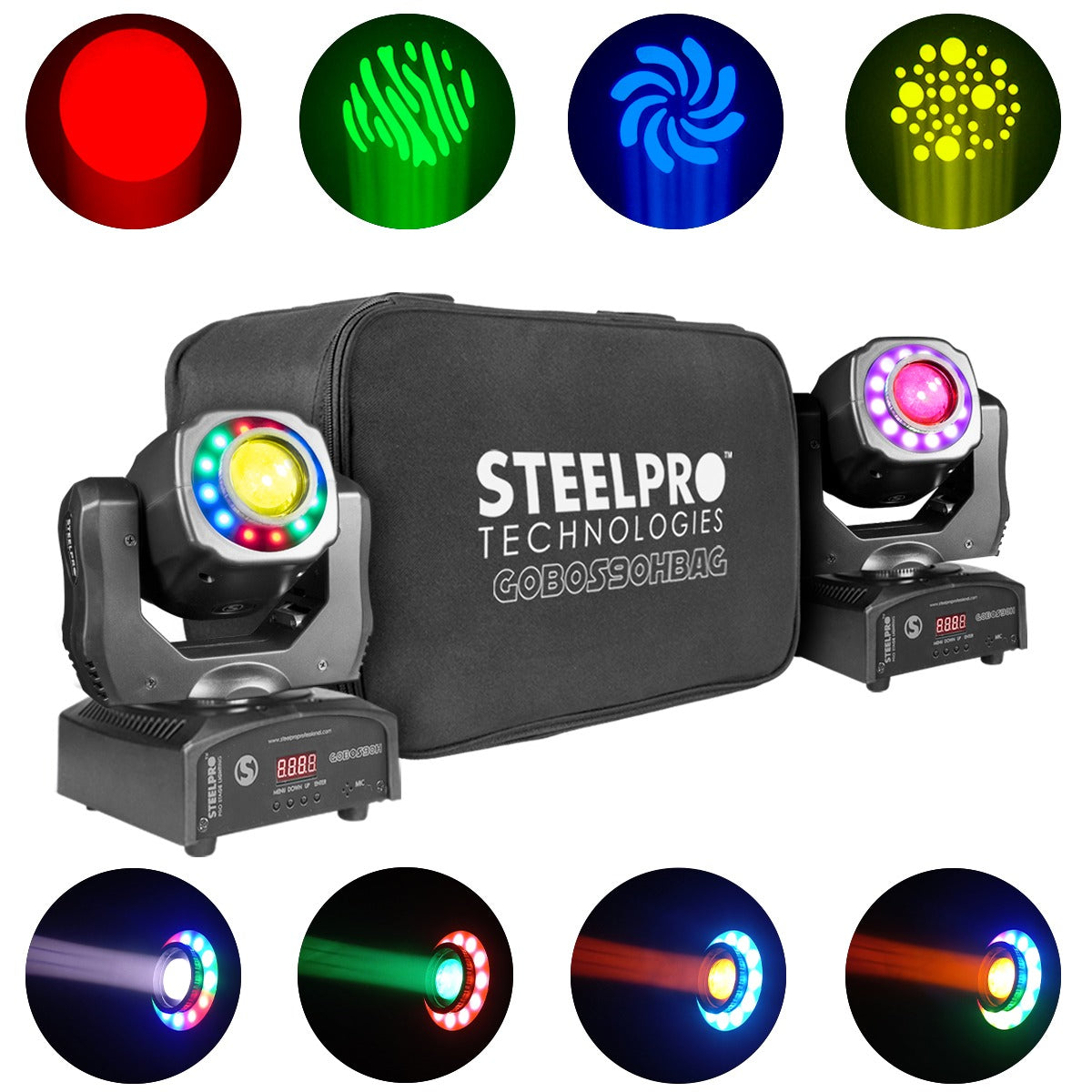 Steelpro -cabeza Movil 90w Con Aro Rgb 3, 8 Gobos