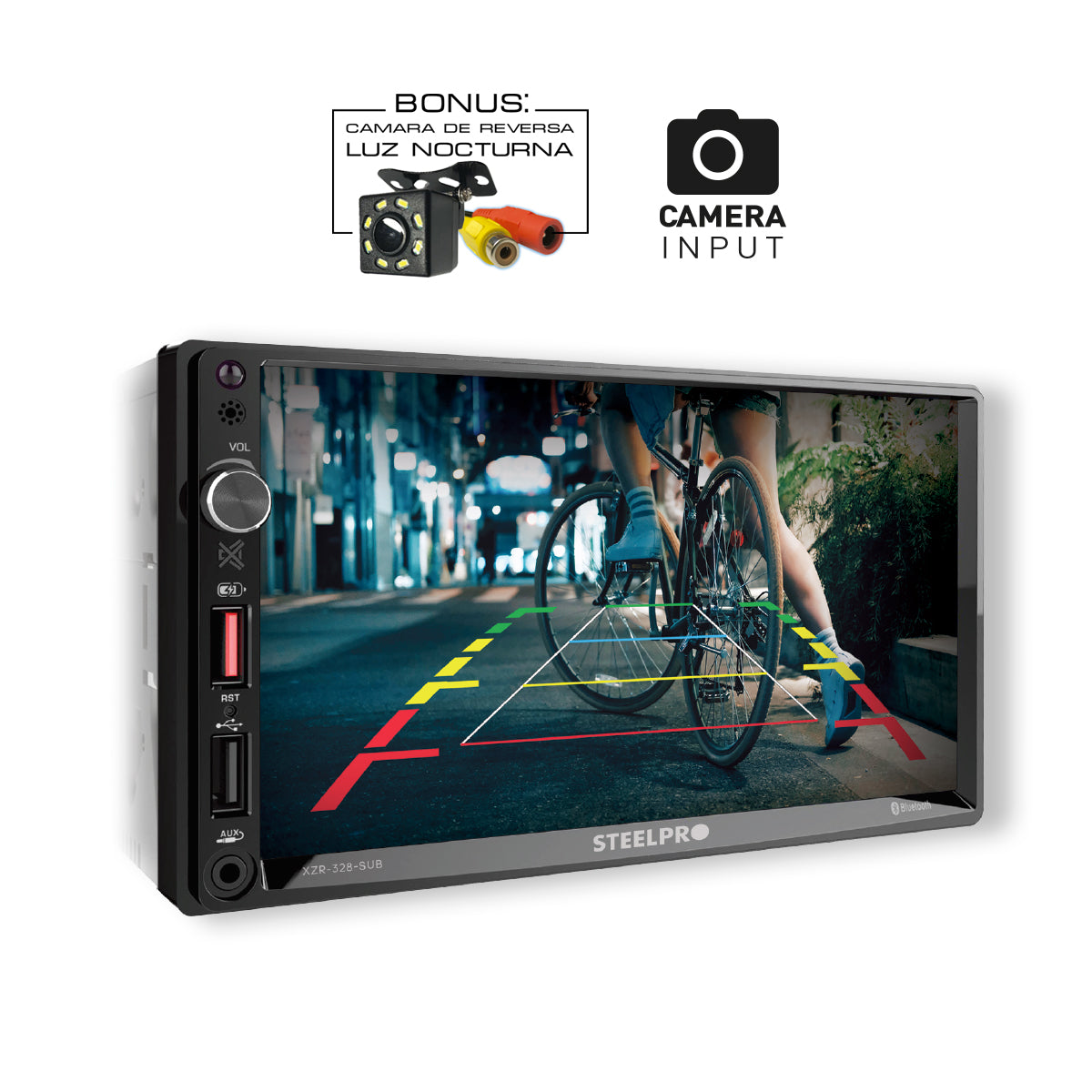 XZR-328-SUB Autoestéreo Pantalla Táctil 2 Din Mirror Link Bluetooth USB FM Steelpro