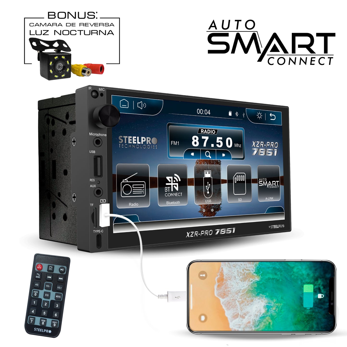 XZR-PRO 7851 Autoestéreo Pantalla Táctil 2 Din Mirror Link Bluetooth USB FM Steelpro