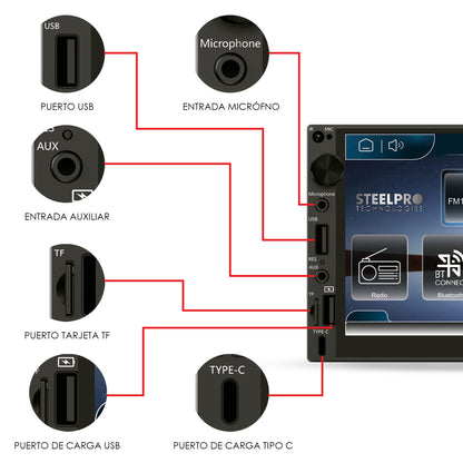 XZR-PRO 7851 Autoestéreo Pantalla Táctil 2 Din Mirror Link Bluetooth USB FM Steelpro
