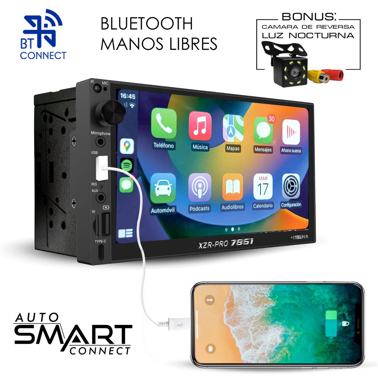 XZR-PRO 7851 Autoestéreo Pantalla Táctil 2 Din Mirror Link Bluetooth USB FM Steelpro