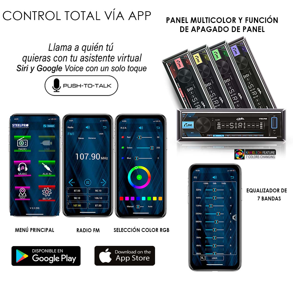 Autoestéreo 1 Din Axel AXEL-009 Bluetooth App 100W x4 USB RCA Subwoofer Carátula Desmontable