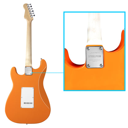 020-SK Kit Guitarra Eléctrica Orange Con Amplificador 20W y Accesorios Para Diestros Jethro By Steelpro