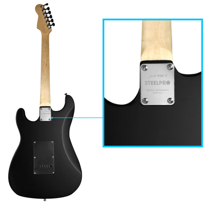 025-SK Kit Guitarra Eléctrica Black Satin Con Amplificador 20W y Accesorios Para Diestros Jethro By Steelpro