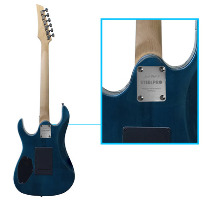 043-SK Kit Guitarra Eléctrica Quilted Blue Con Amplificador 20W y Accesorios Para Diestros Jethro By Steelpro