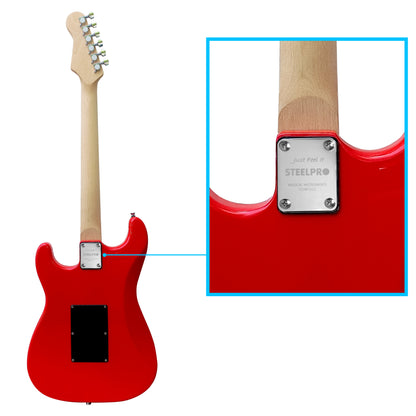 075-SK Kit Guitarra Eléctrica Red/White Strip Con Amplificador 20W y Accesorios Para Diestros Jethro By Steelpro