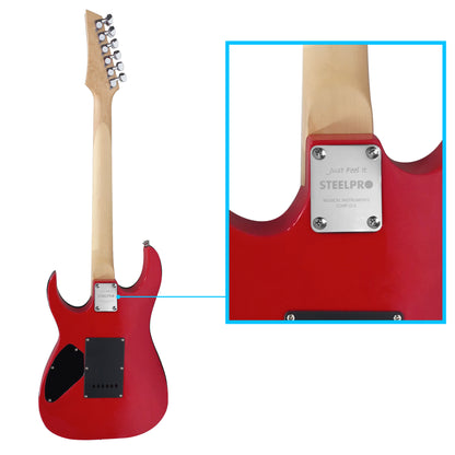 047-SK Kit Guitarra Eléctrica Red/White Strip Con Amplificador 20W y Accesorios Para Diestros Jethro By Steelpro