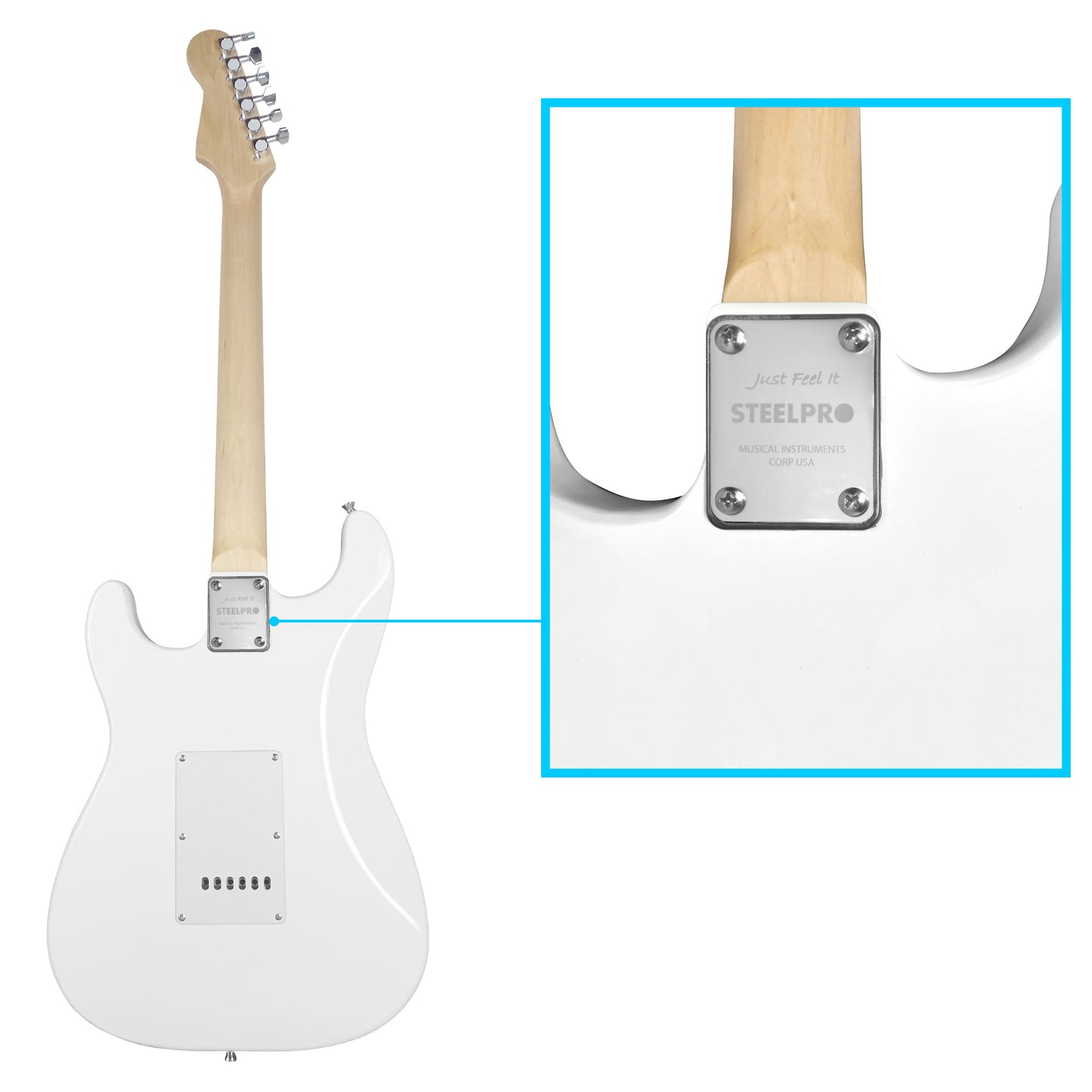 023-SK Kit Guitarra Eléctrica White Con Amplificador 20W y Accesorios Para Diestros Jethro By Steelpro