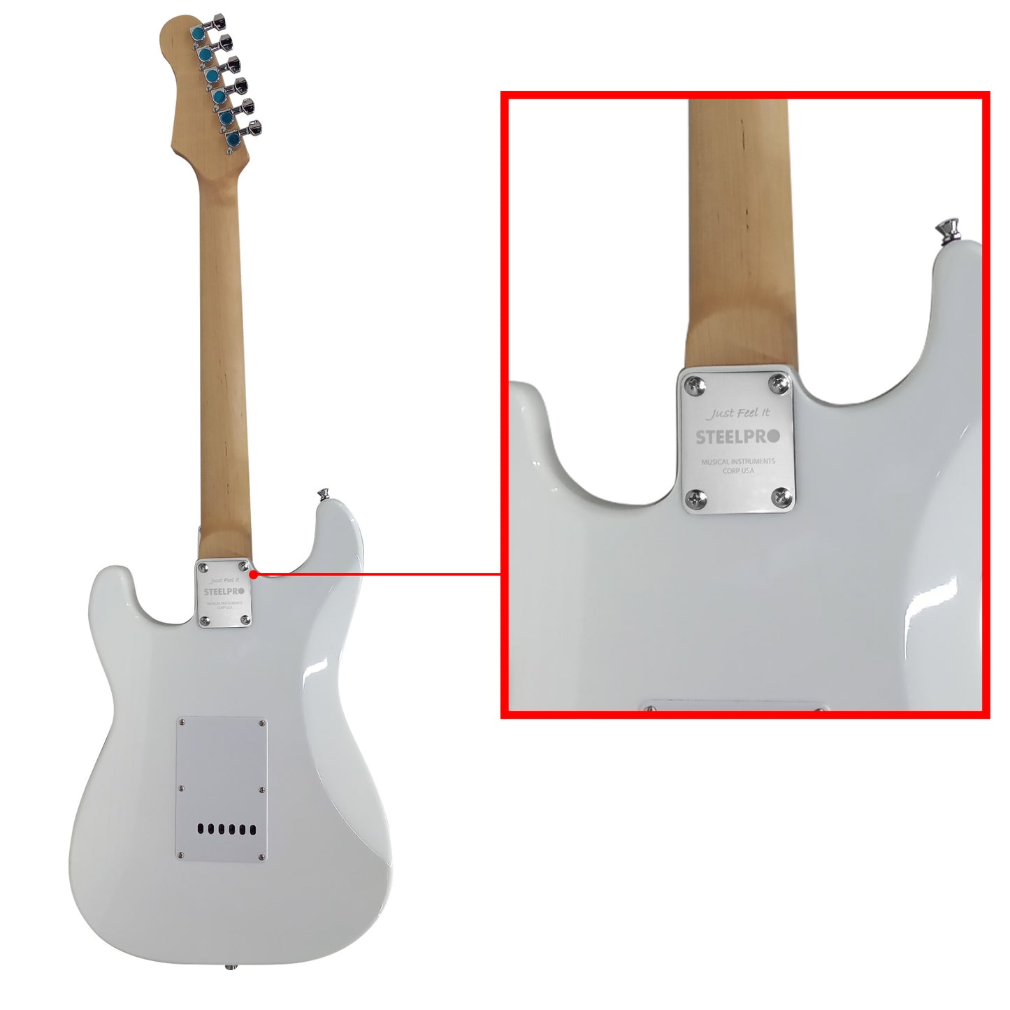 049-SK Kit Guitarra Eléctrica White Con Amplificador 20W y Accesorios Para Diestros Jethro By Steelpro