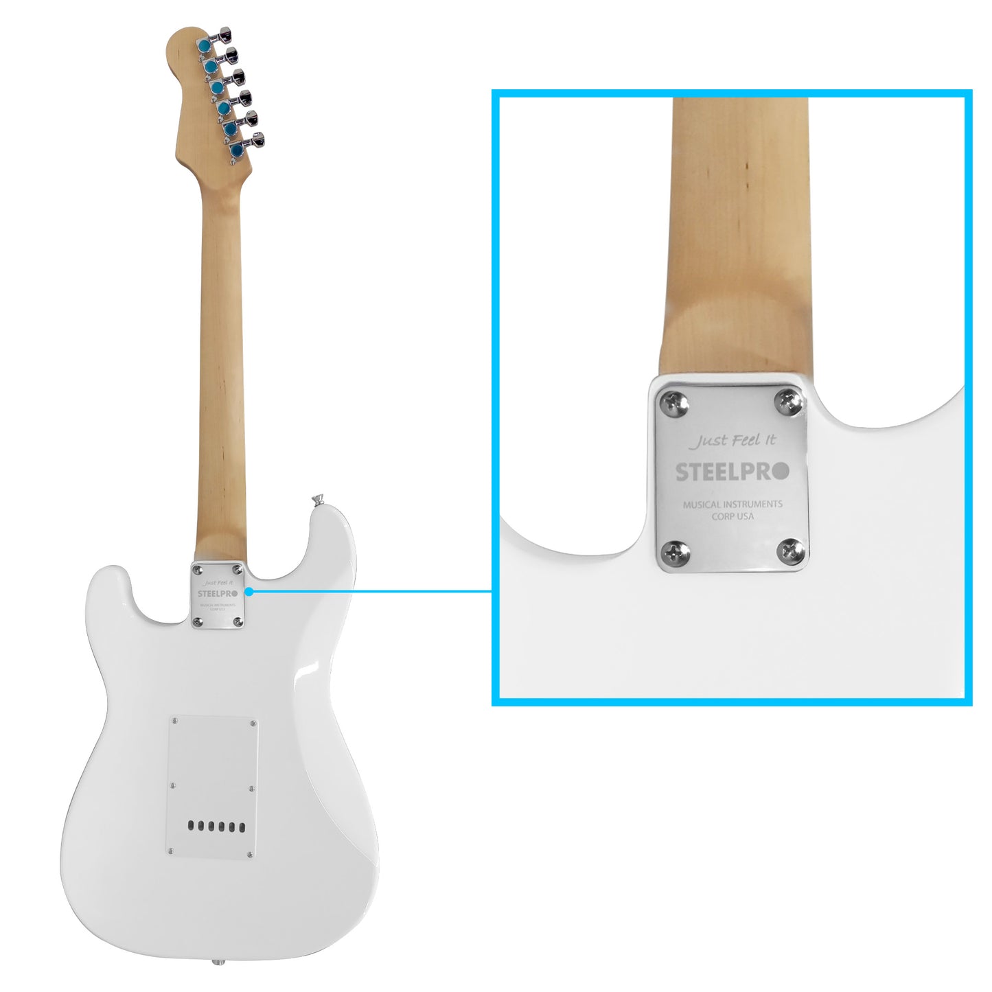 028-SK Kit Guitarra Eléctrica White Con Amplificador 20W y Accesorios Para Diestros Jethro By Steelpro
