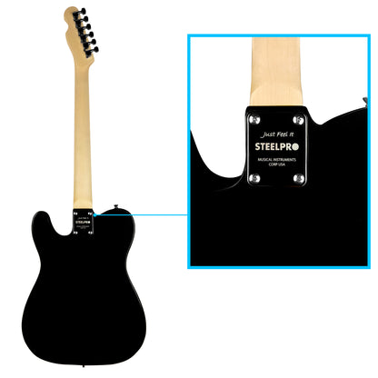 063-SK Kit Guitarra Eléctrica AAA Flamed Black/White Con Amplificador 20W y Accesorios Para Diestros Jethro By Steelpro