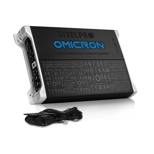 Amplificador OC-1250.1D Omicron by Steelpro para Subwoofer  Monoblock Bass 1250W MAX 2 Ohm estable Alto Rendimiento Open Show, Crossover LPF/FULL, Bass Boost 12 dB, Fase Variable, Control de Bajos
