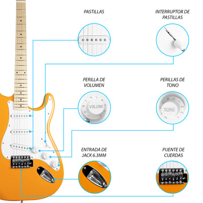 020-SK Kit Guitarra Eléctrica Orange Con Amplificador 20W y Accesorios Para Diestros Jethro By Steelpro