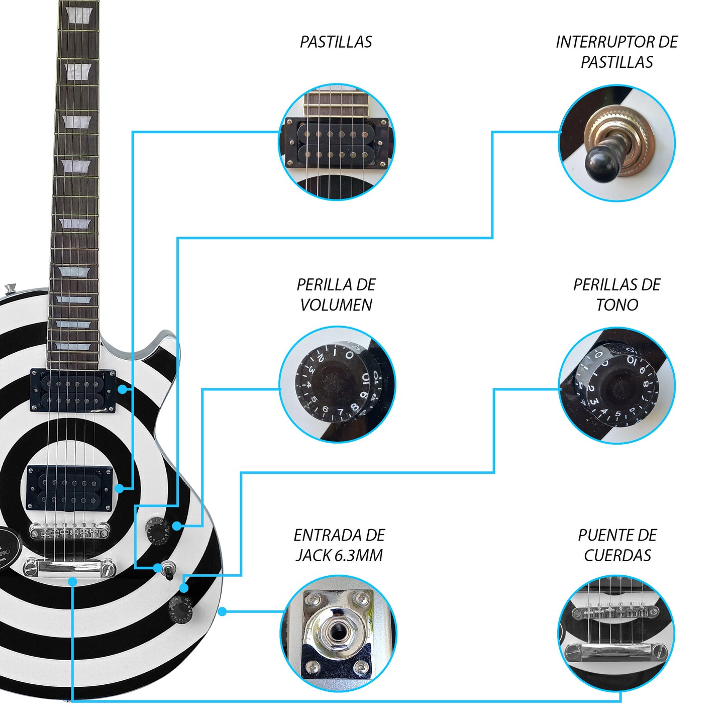 065-SK Kit Guitarra Eléctrica Circles Con Amplificador 20W y Accesorios Para Diestros Jethro By Steelpro