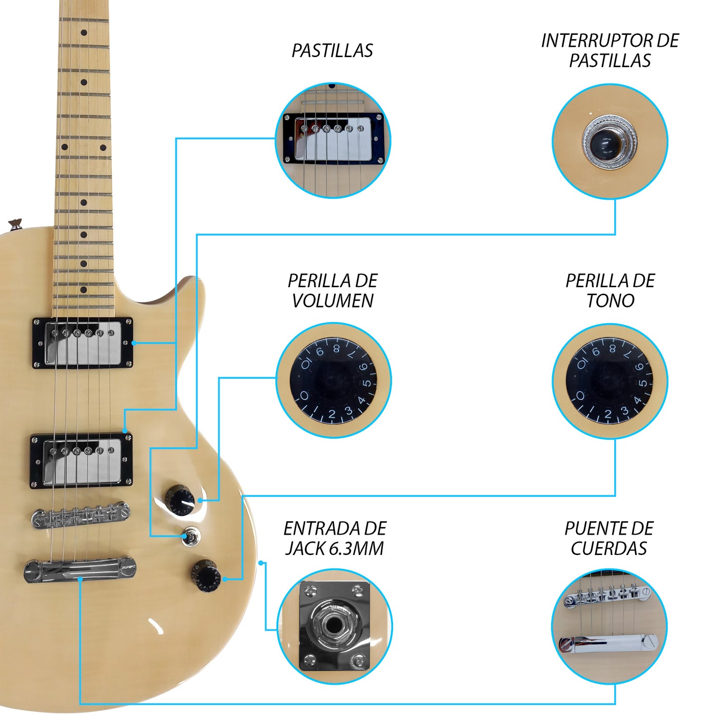 035-SK Kit Guitarra Eléctrica Natural Flamed Con Amplificador 20W y Accesorios Para Diestros Jethro By Steelpro