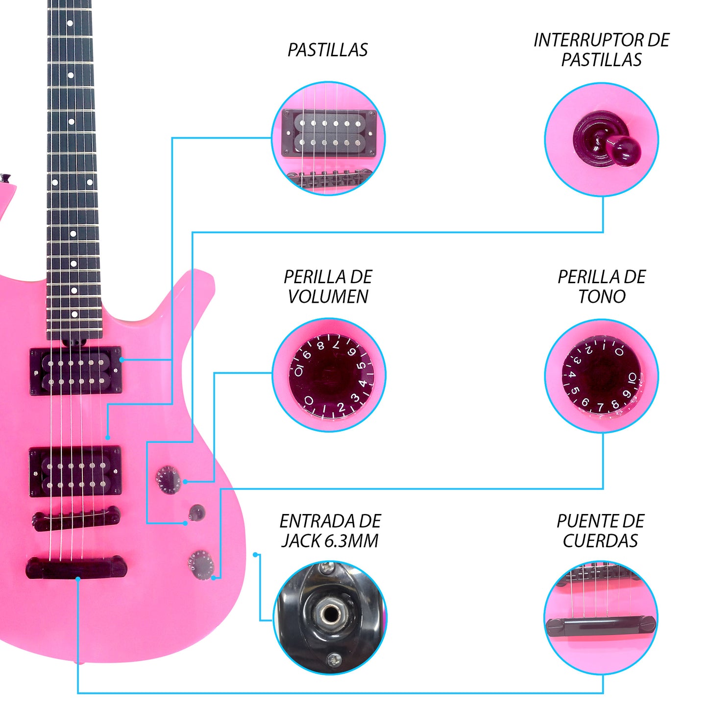 040-SK Kit Guitarra Eléctrica 211C Pink Con Amplificador 20W y Accesorios Para Diestros Jethro By Steelpro