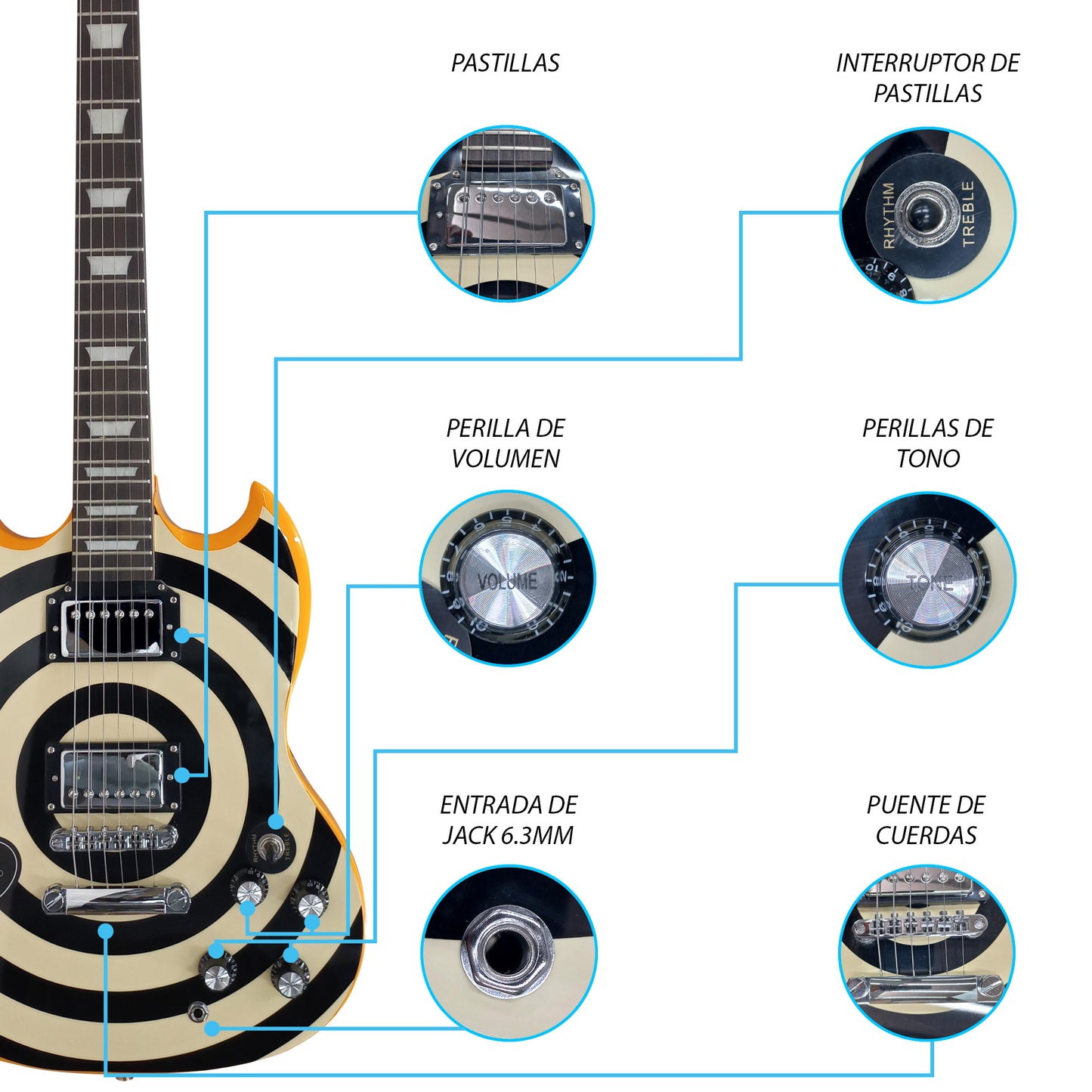 057-SK Kit Guitarra Eléctrica Circles Con Amplificador 20W y Accesorios Para Diestros Jethro By Steelpro