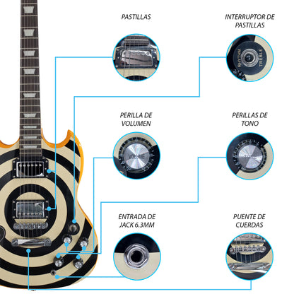 057-SK Kit Guitarra Eléctrica Circles Con Amplificador 20W y Accesorios Para Diestros Jethro By Steelpro