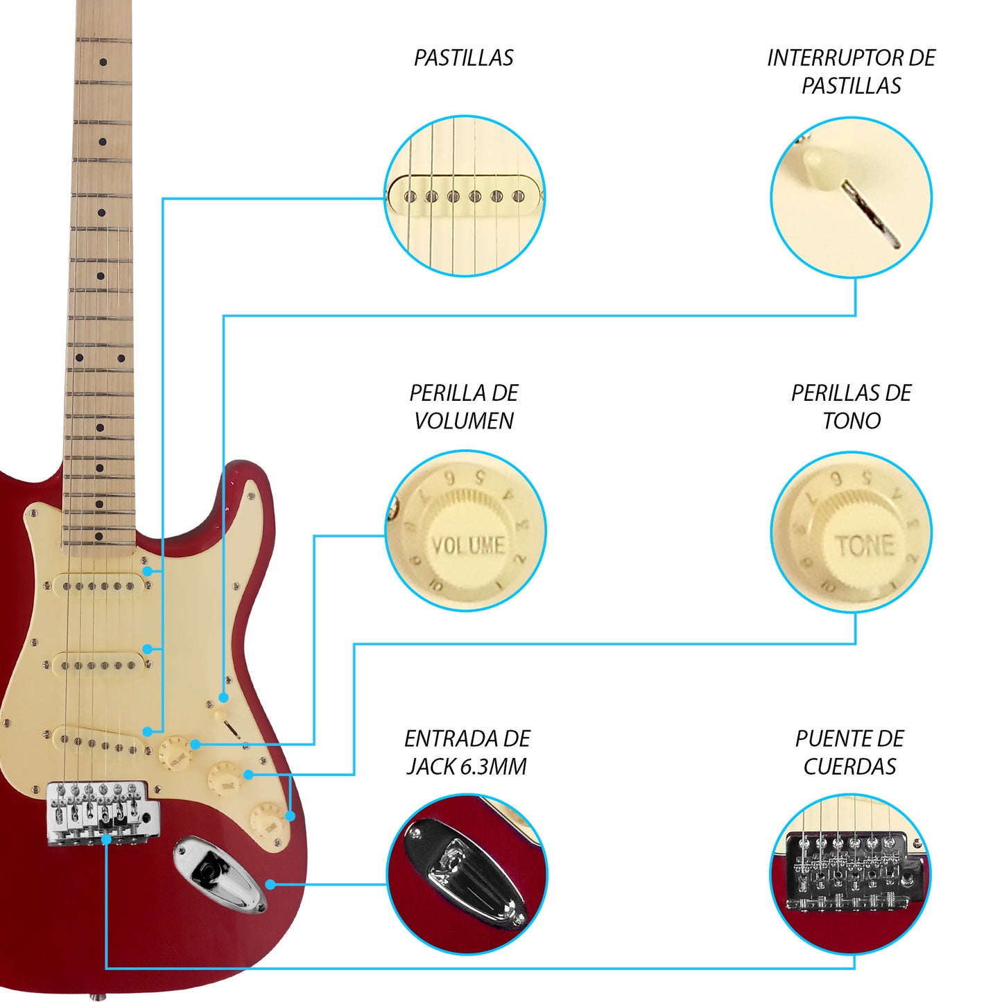 046-SK Kit Guitarra Eléctrica Fiesta Red Con Amplificador 20W y Accesorios Para Diestros Jethro By Steelpro