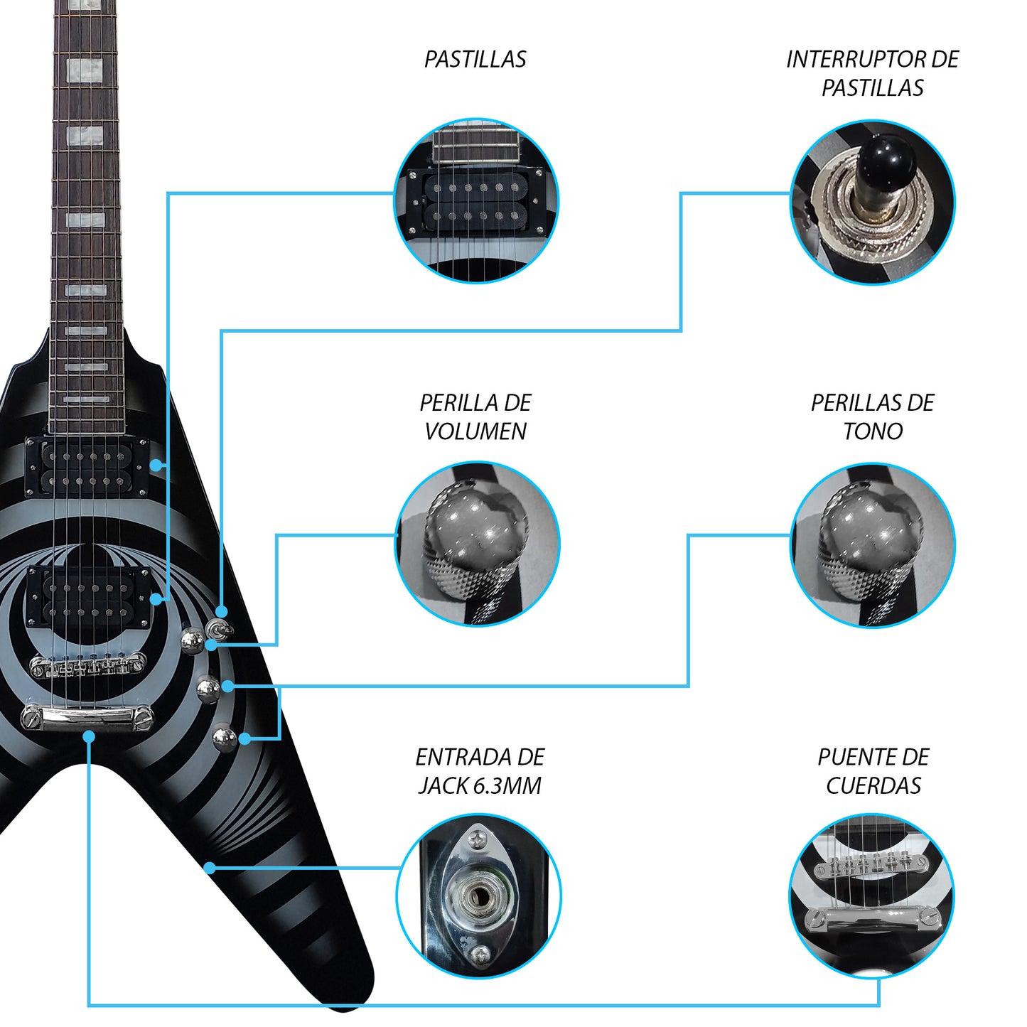 071-SK Kit Guitarra Eléctrica Psycho Burst Con Amplificador 20W y Accesorios Para Diestros Jethro By Steelpro