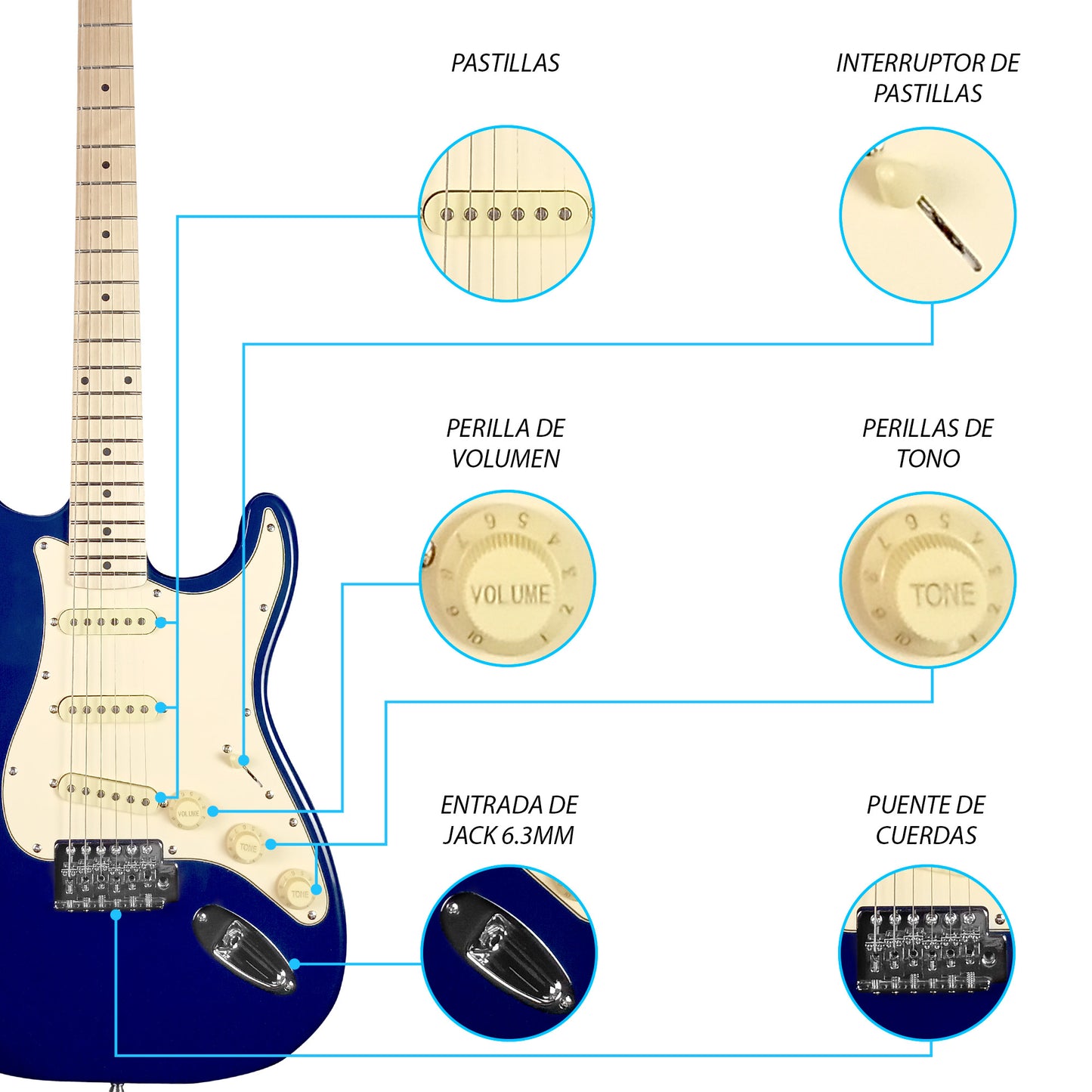 026-SK Kit Guitarra Eléctrica Lake Placid Blue Con Amplificador 20W y Accesorios Para Diestros Jethro By Steelpro