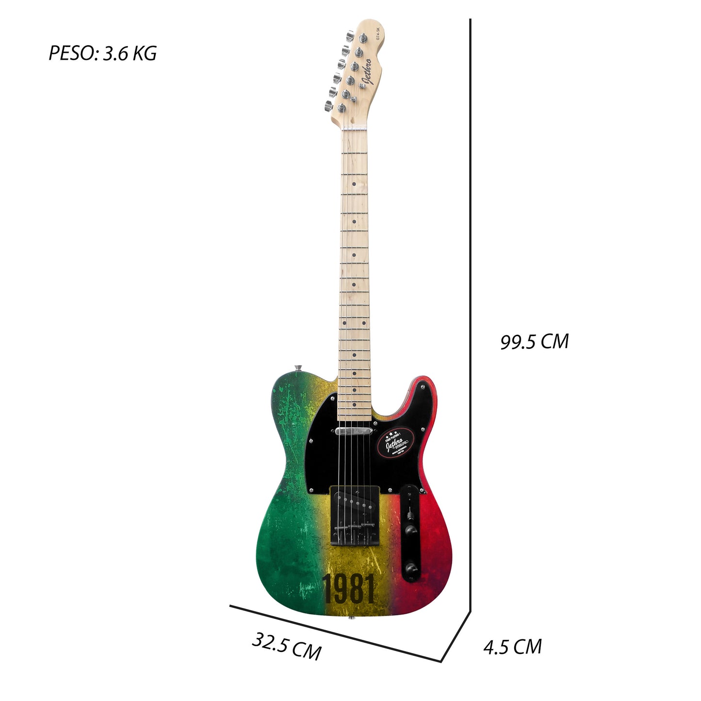 074-SK Kit Guitarra Eléctrica Green Yellow Red Con Amplificador 20W y Accesorios Para Diestros Jethro By Steelpro