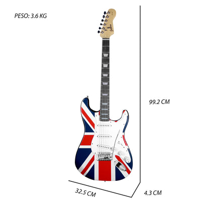 022-SK Kit Guitarra Eléctrica Union Jack Con Amplificador 20W y Accesorios Para Diestros Jethro By Steelpro
