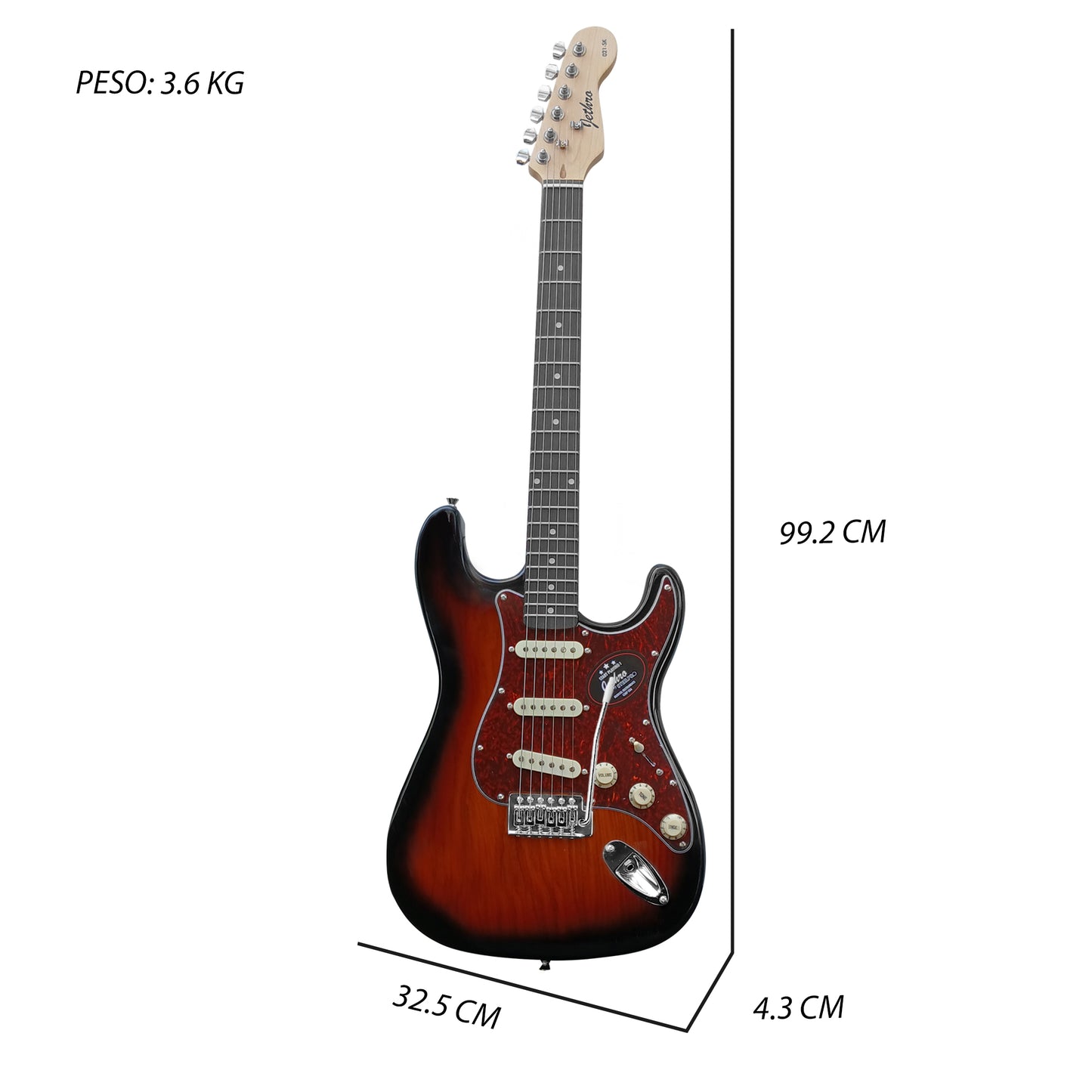 021-SK Kit Guitarra Eléctrica Ash Burl 3 Tone Sunburst Con Amplificador 20W y Accesorios Para Diestros Jethro By Steelpro