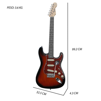 021-SK Kit Guitarra Eléctrica Ash Burl 3 Tone Sunburst Con Amplificador 20W y Accesorios Para Diestros Jethro By Steelpro