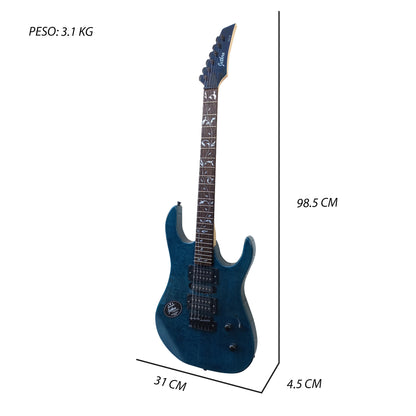 043-SK Kit Guitarra Eléctrica Quilted Blue Con Amplificador 20W y Accesorios Para Diestros Jethro By Steelpro