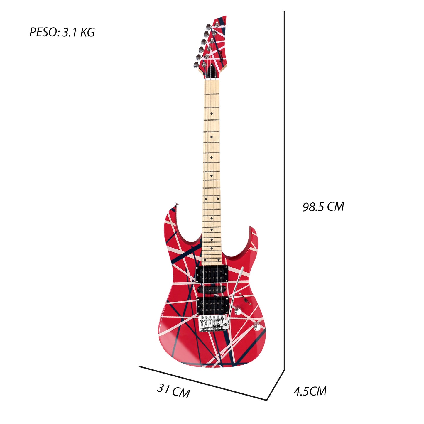 047-SK Kit Guitarra Eléctrica Red/White Strip Con Amplificador 20W y Accesorios Para Diestros Jethro By Steelpro