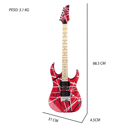 047-SK Kit Guitarra Eléctrica Red/White Strip Con Amplificador 20W y Accesorios Para Diestros Jethro By Steelpro