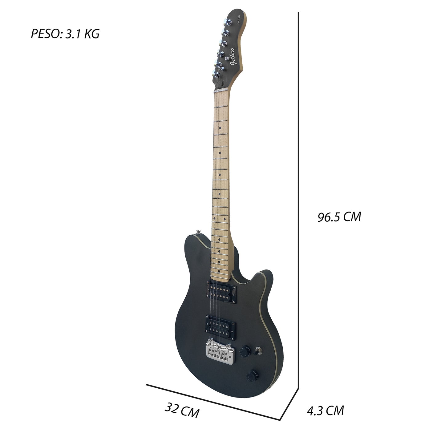 062-SK Kit Guitarra Eléctrica Black Satin Silver Powder Con Amplificador 20W y Accesorios Para Diestros Jethro By Steelpro