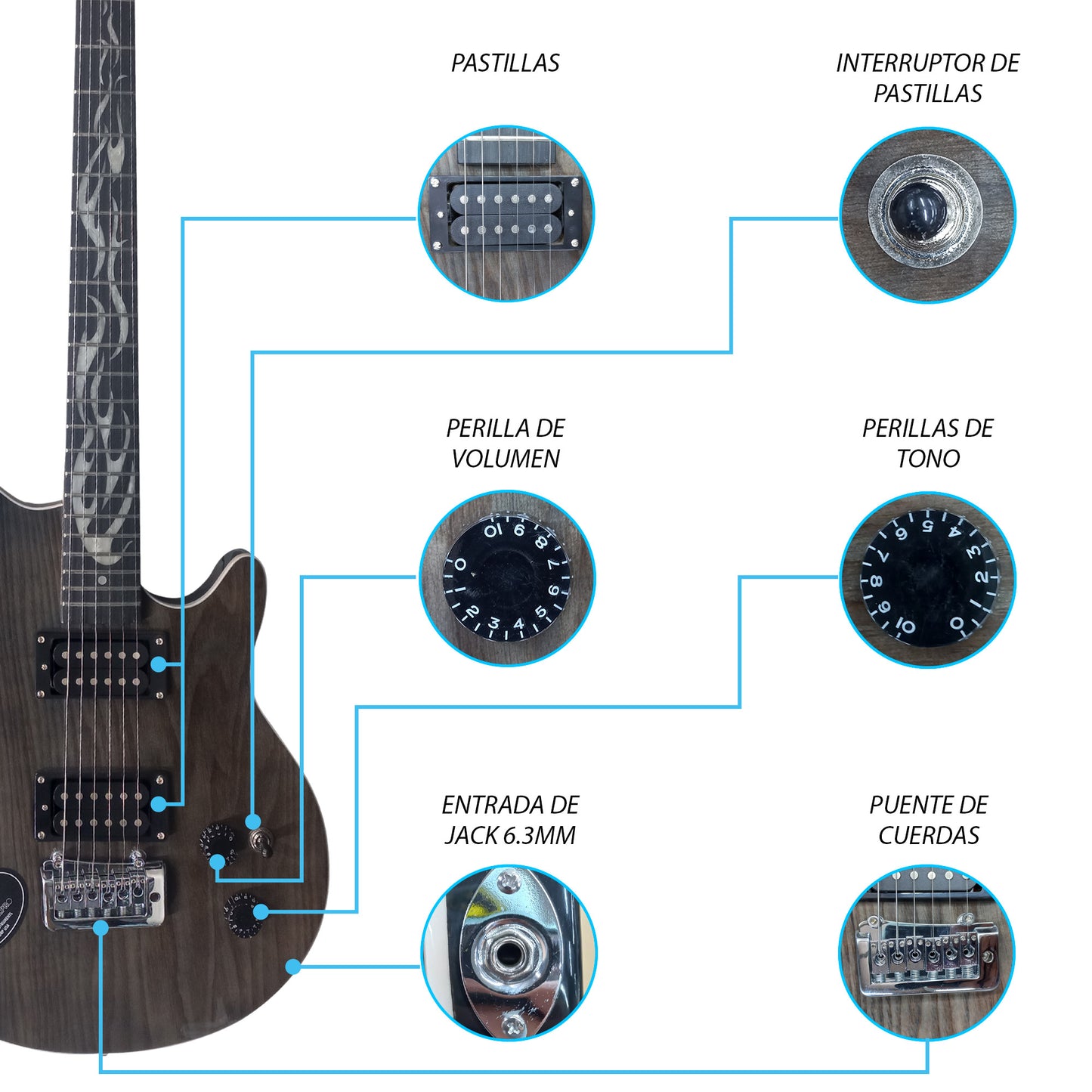 054-SK Kit Guitarra Eléctrica Black Veneer Con Amplificador 20W y Accesorios Para Diestros Jethro By Steelpro (Copia)