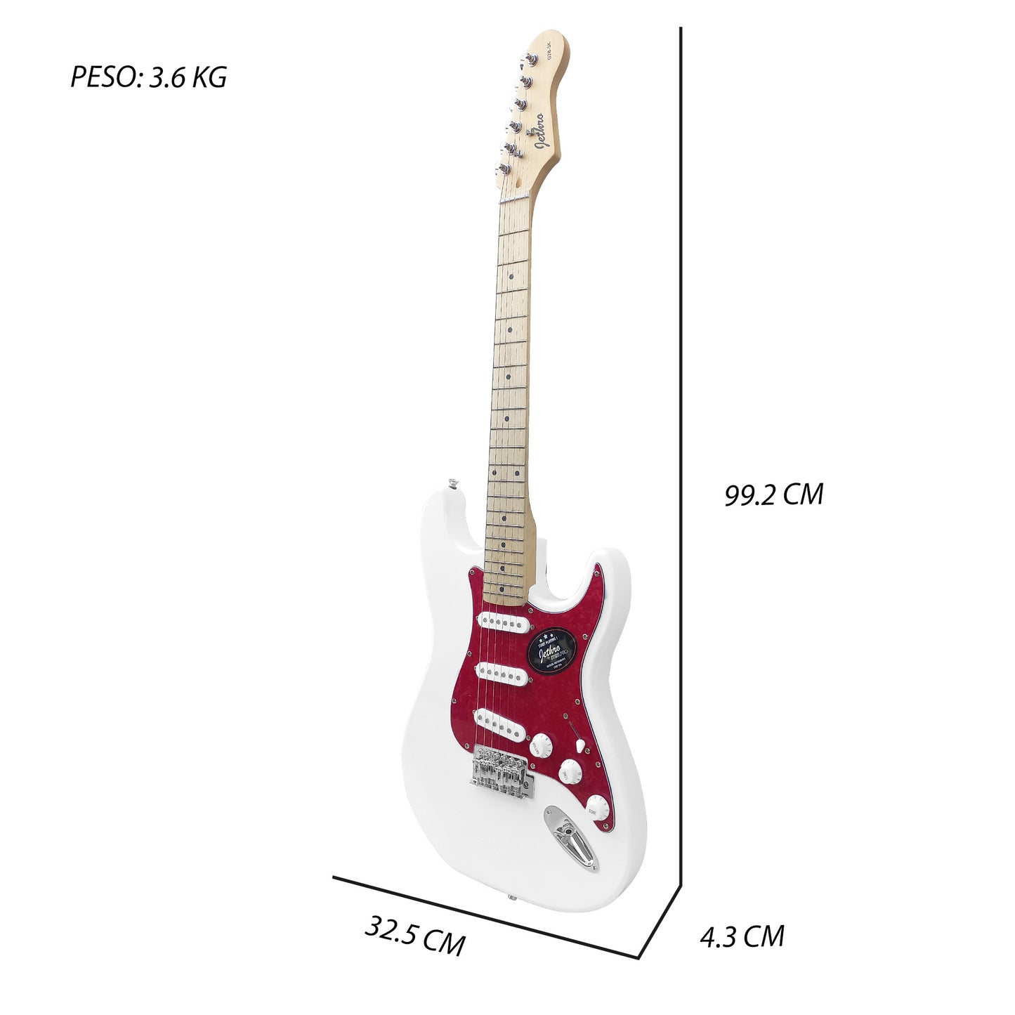 028-SK Kit Guitarra Eléctrica White Con Amplificador 20W y Accesorios Para Diestros Jethro By Steelpro