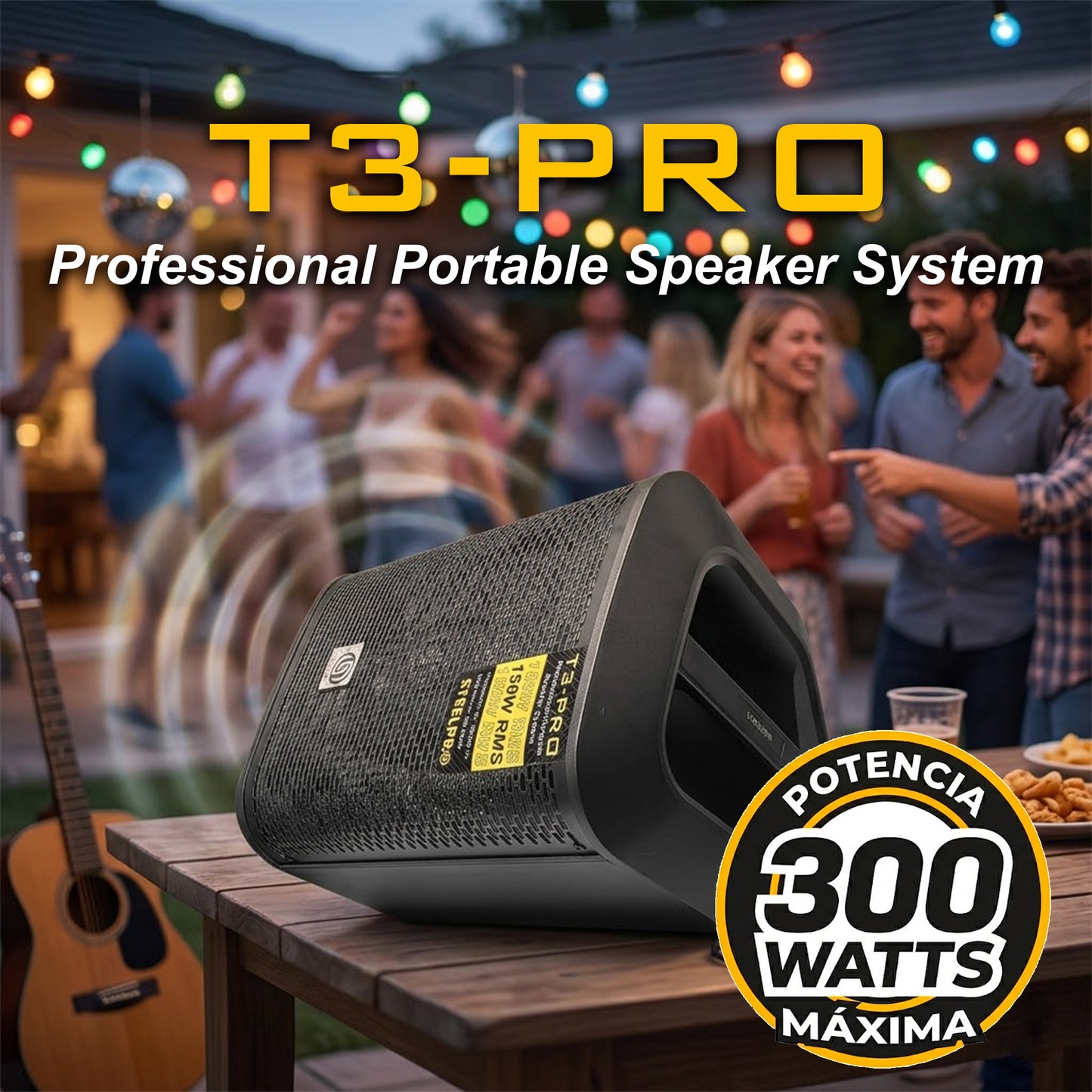 Bafle Amplificado Bluetooth Recargable 8puLG Steelpro T3-PRO